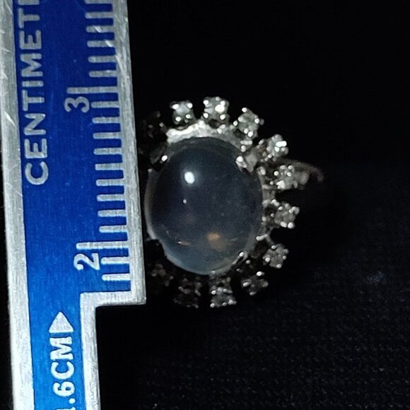 10K White Gold Round Icy Moonstone Diamond Cocktail Ring Women's Size 4 - Picture 11 of 13
